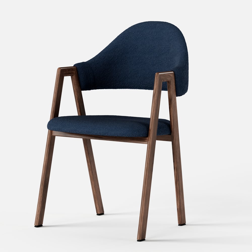 Blue Boucle Upholstered Dining Chair Curved Back Chair Set of 2 window image