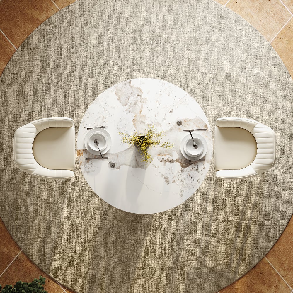 1000mm Sintered Stone Round Dining Table Set with Brushed Gold Base Seats 2 People window image