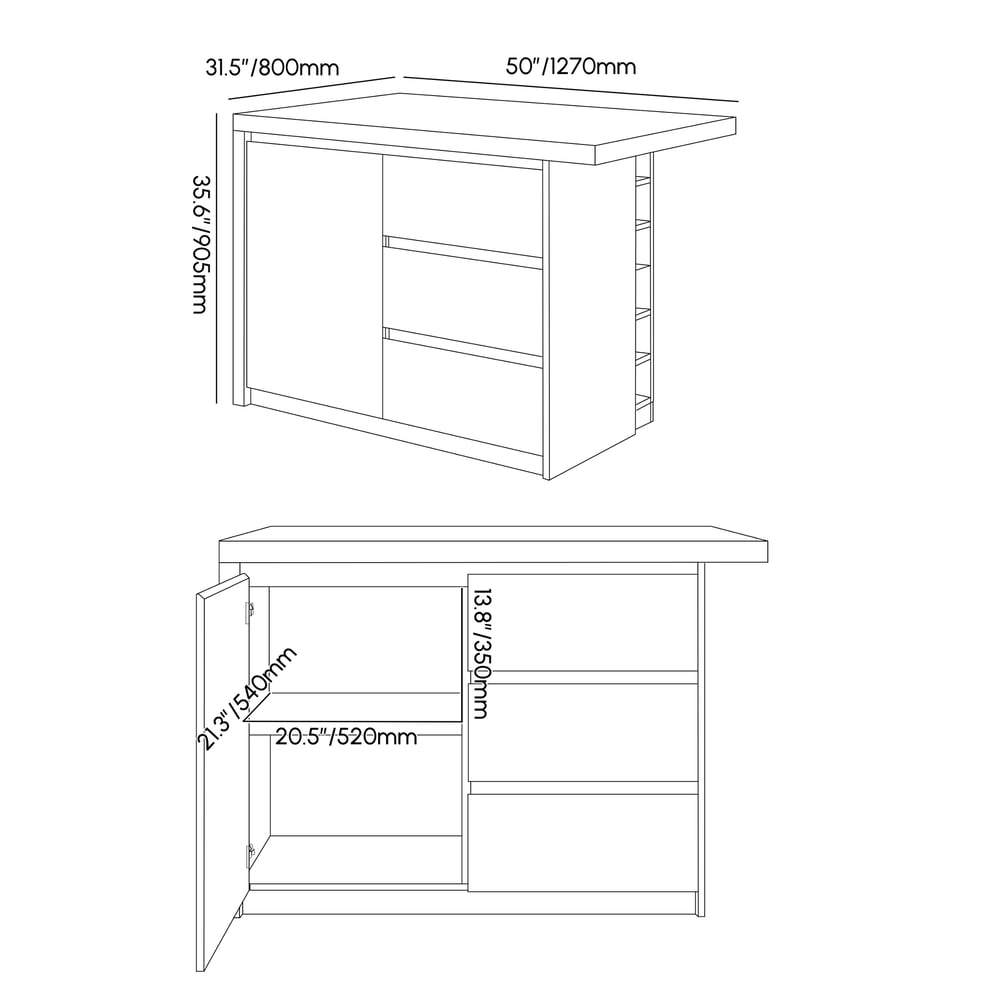 1270mm Modern Style Laminate Kitchen Islands with Ample Storage Space Walnut weights dimensions image
