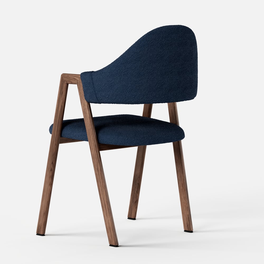 Blue Boucle Upholstered Dining Chair Curved Back Chair Set of 2 window image