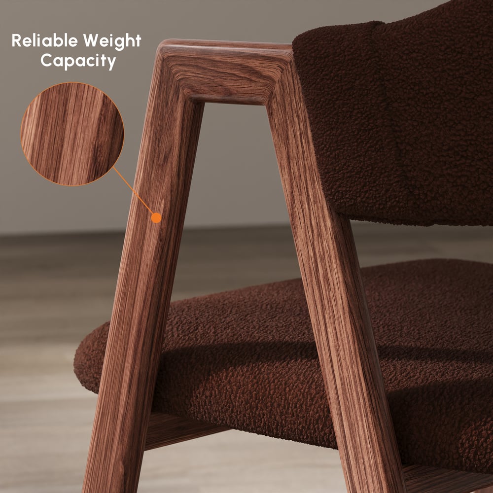 Brown Boucle Upholstered Dining Chair Curved Back Chair Set of 2 window image