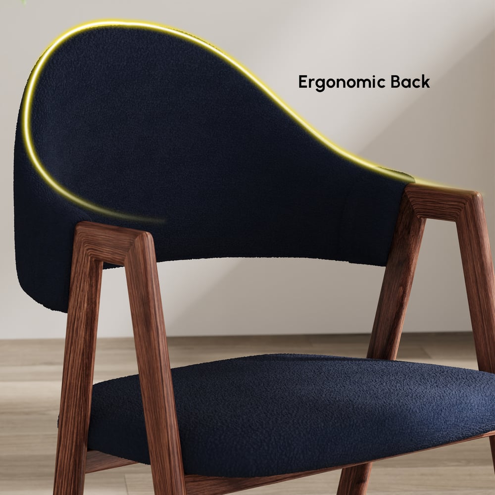 Blue Boucle Upholstered Dining Chair Curved Back Chair Set of 2 window image