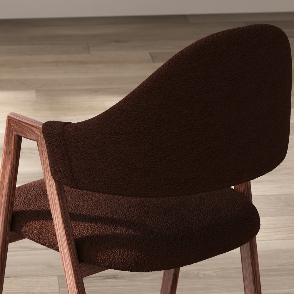 Brown Boucle Upholstered Dining Chair Curved Back Chair Set of 2 window image