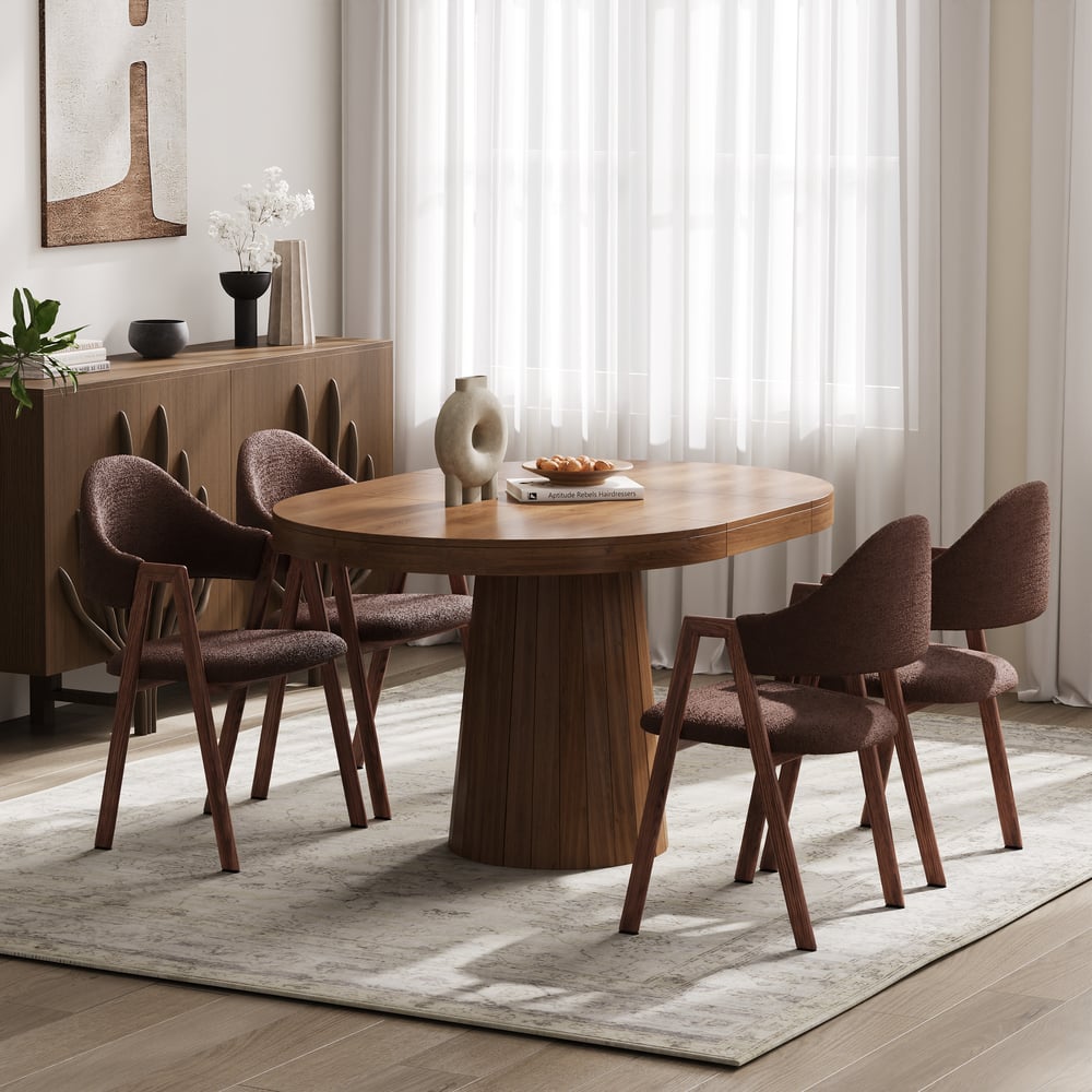 Brown Boucle Upholstered Dining Chair Curved Back Chair Set of 2 window image