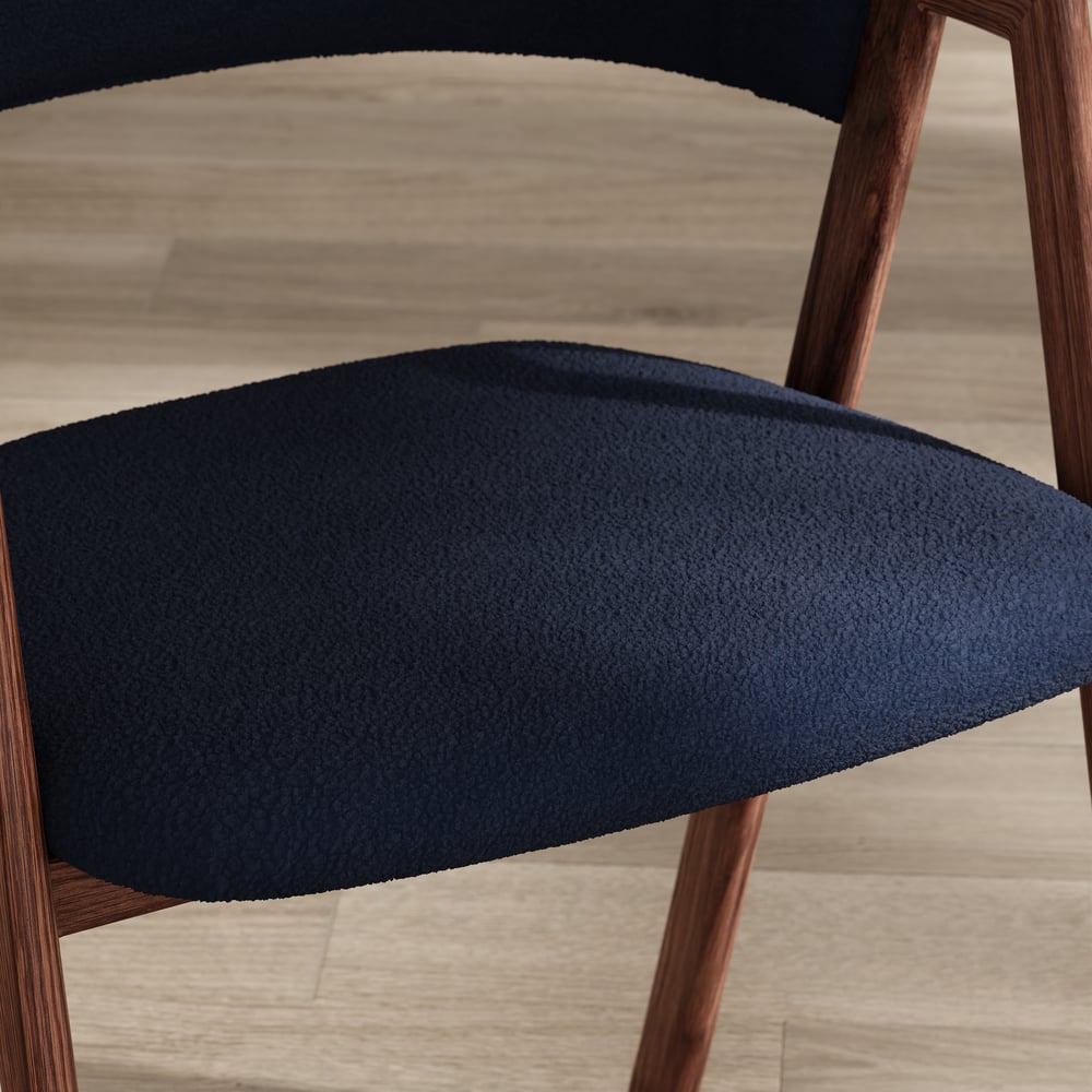 Blue Boucle Upholstered Dining Chair Curved Back Chair Set of 2 window image