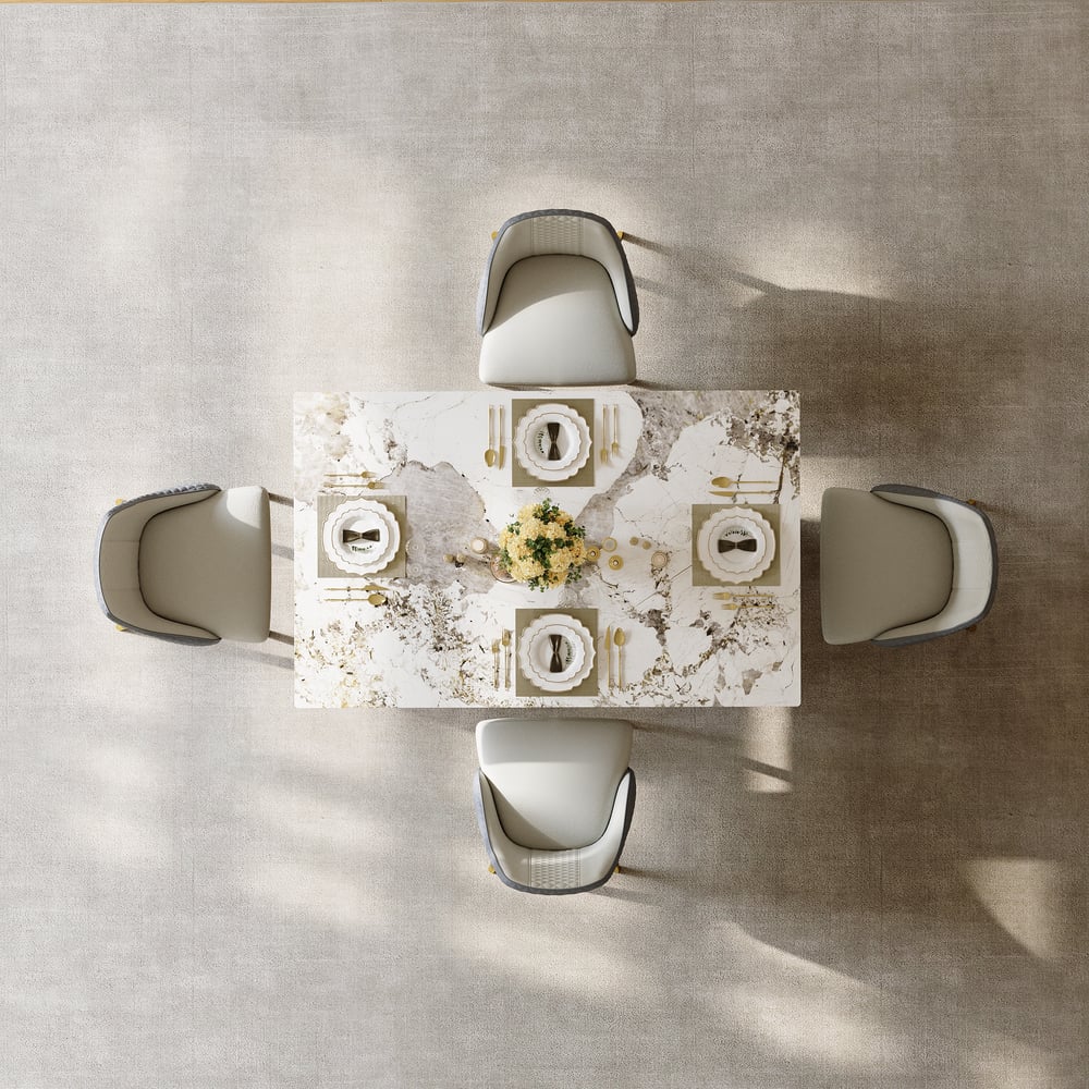 Modern 1600mm Rectangle Sintered Stone Dining Table with 4 Chairs in Gold window image