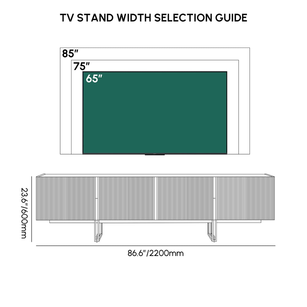 Grovyn 87" Sintered Stone Top Fluted TV Stand with Storage weights dimensions image