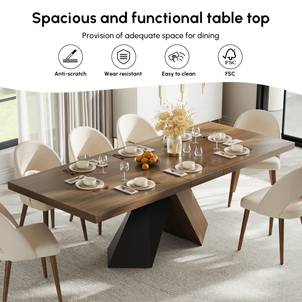 Farmhouse 200 - 240 cm Extendable Rectangular Walnut Dining Table, Seats 6–8 window image