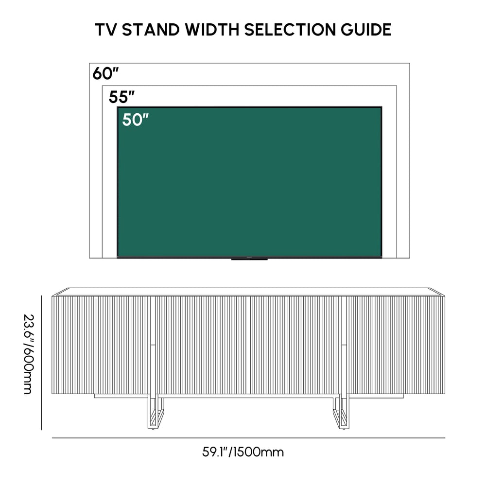 Grovyn 59" Sintered Stone Top Fluted TV Stand with Storage weights dimensions image