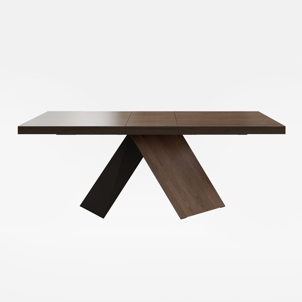 Table de salle à manger extensible en noyer de 1630 mm à 2030 mm, base piédestal de ferme moderne pour 4 à 6 personnes image de fenêtre