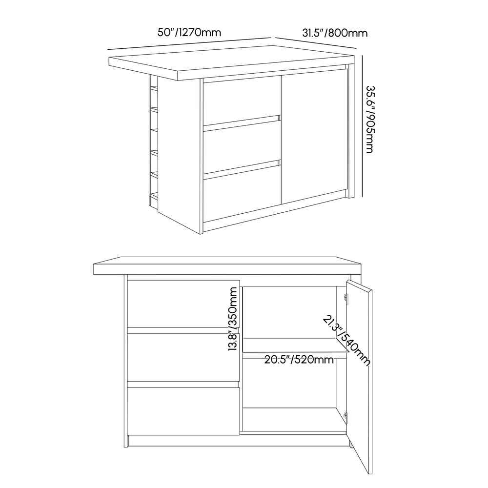 Isla de cocina blanca grande de 1270 mm con armario de cocina de almacenamiento en la parte superior chapada en mármol pesos dimensiones imagen