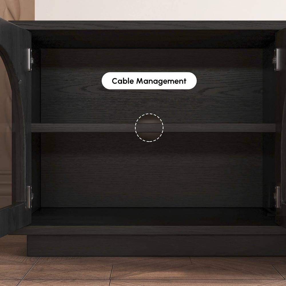 Arune 72" Arched Glass Doors TV Stand with Storage and LED window image