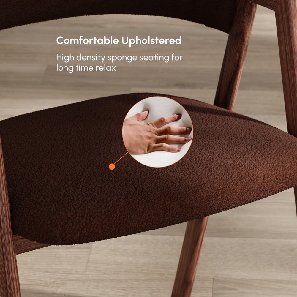 Brown Boucle Upholstered Dining Chair Curved Back Chair Set of 2 window image