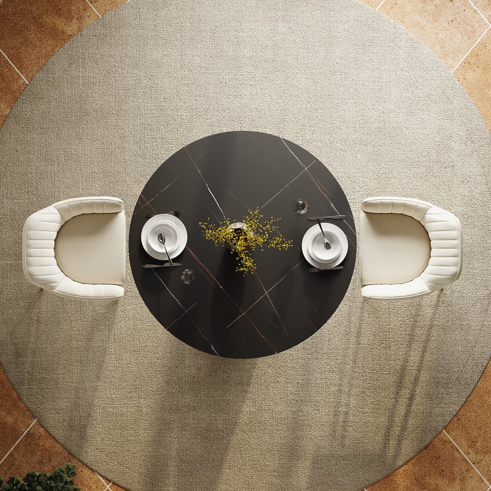 39" Sintered Stone Round Dining Table Set with Brushed Gold Base Seats 2 People window image