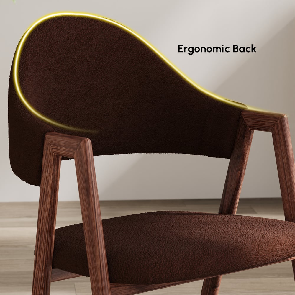 Brown Boucle Upholstered Dining Chair Curved Back Chair Set of 2 window image