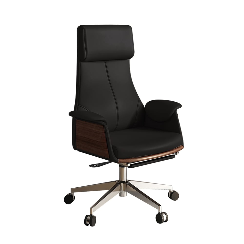 Fauteuil de bureau inclinable en cuir à dossier haut, pivotant réglable, noir image de fenêtre