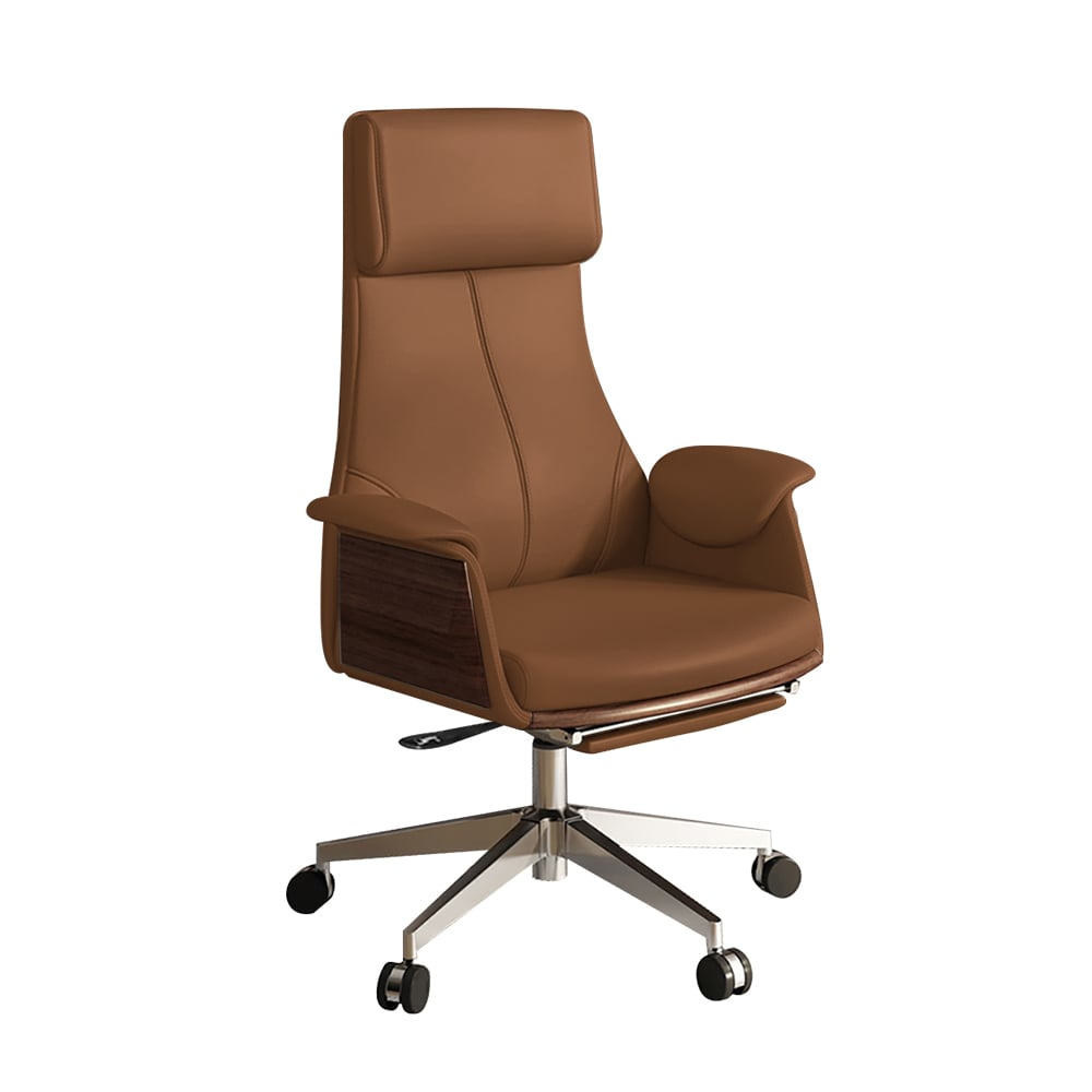 Reclining Leather Office Desk Chair High Back Adjustable Swivel Brown Executive Chair window image
