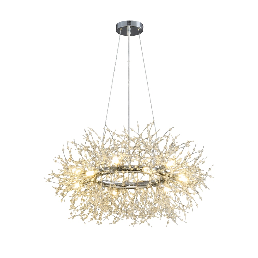 Mid Century Modern 12-Light Crystal Firework Sputnik Chandelier Pendant Ceiling Light window image