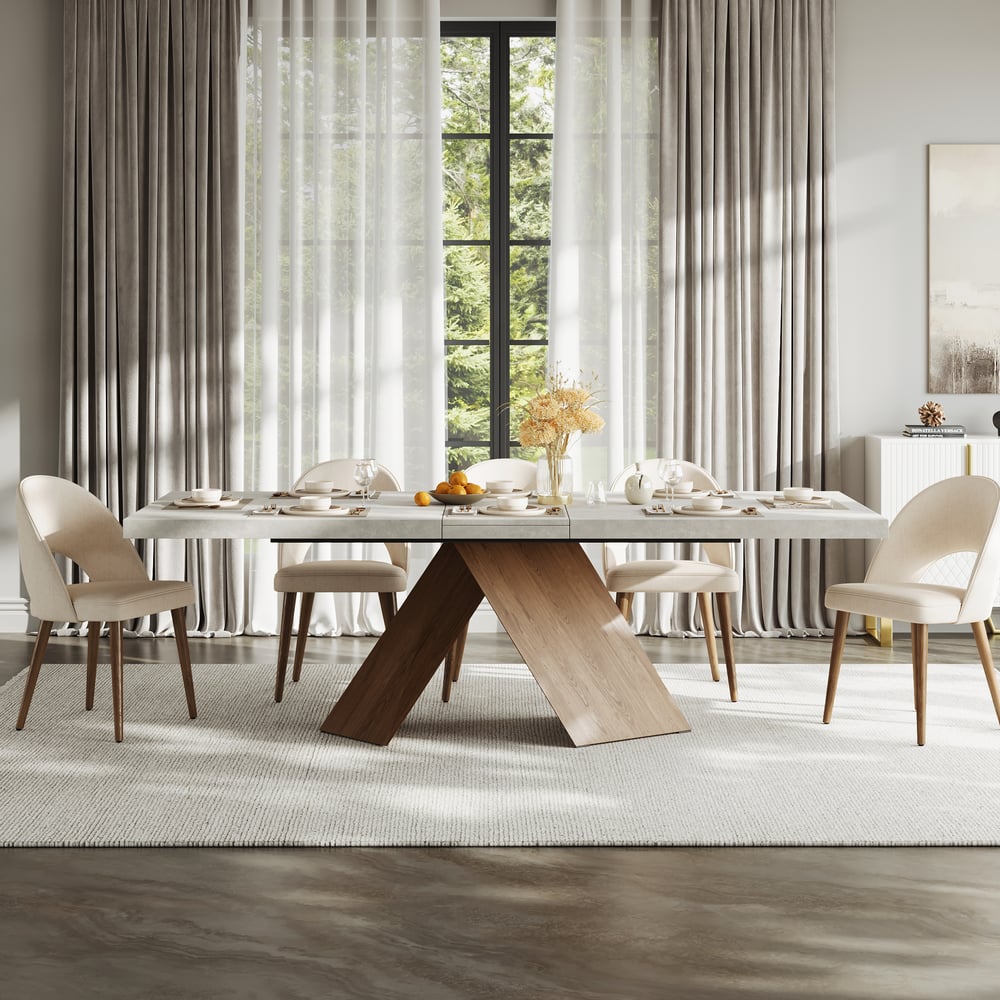 79"-94" Farmhouse Extendable Wood Dining Table Gray Seats 6-8 window image