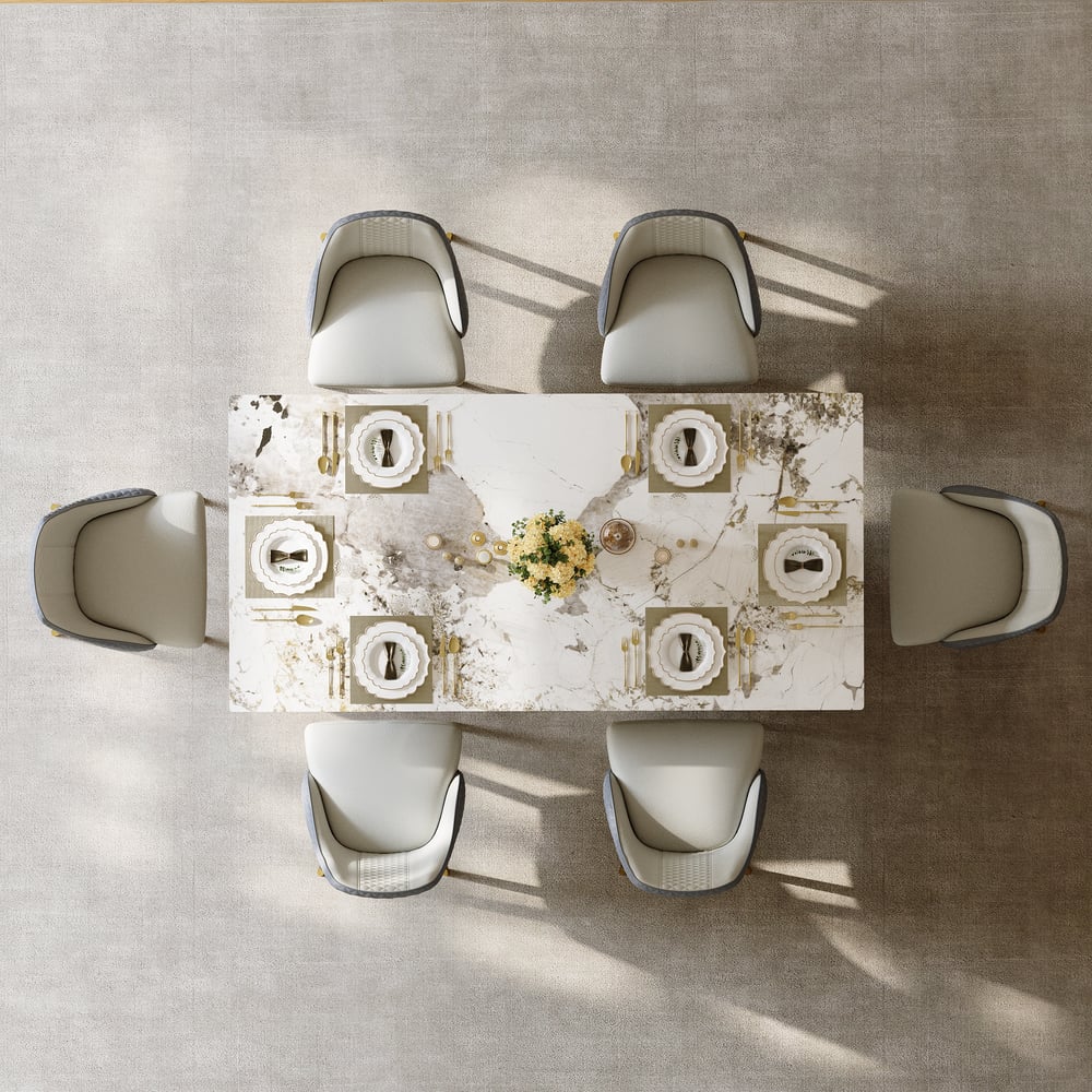 Modern 2000mm Rectangle Sintered Stone Dining Table with 6 Chairs in Gold window image