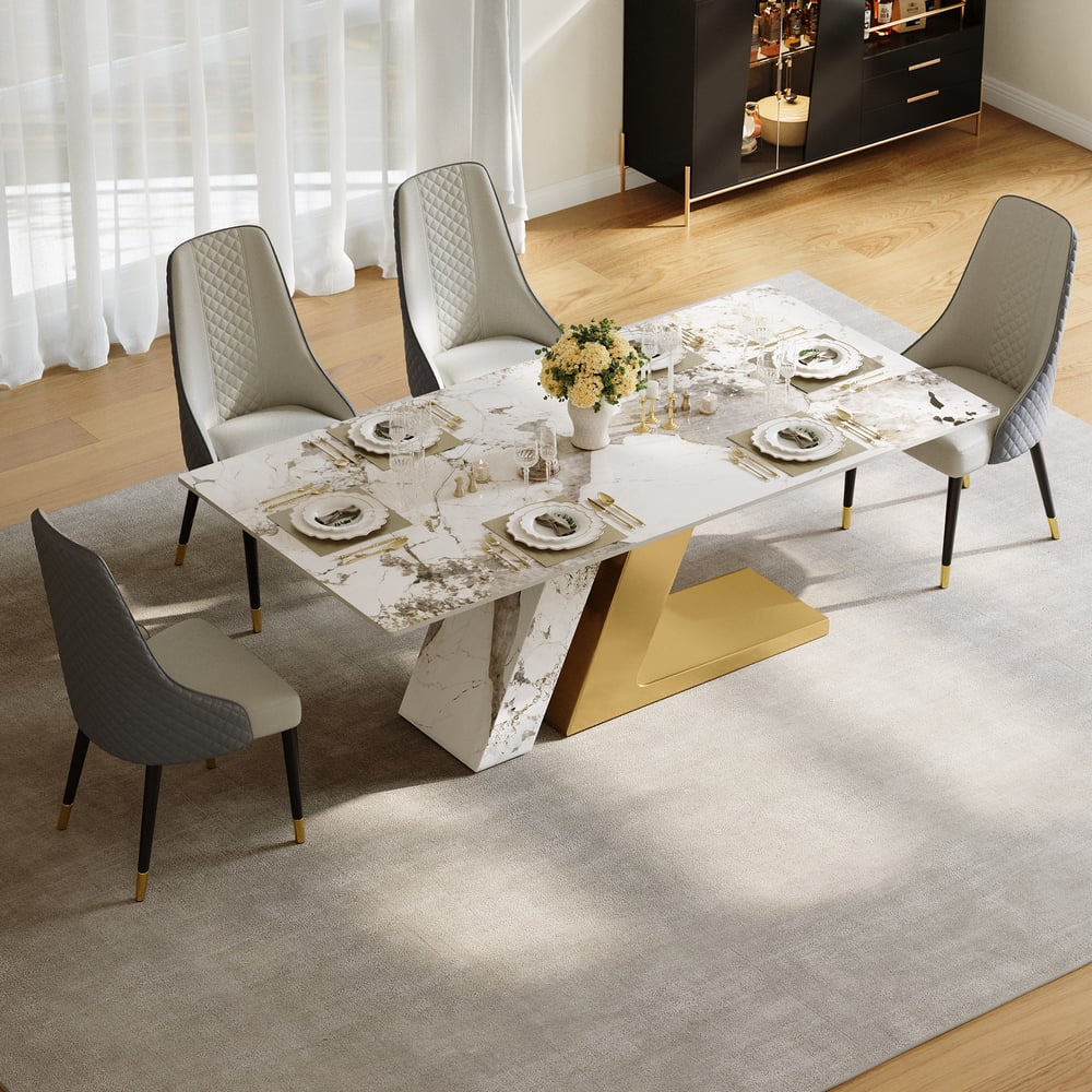 Modern 2000mm Rectangle Sintered Stone Dining Table with 6 Chairs in Gold window image