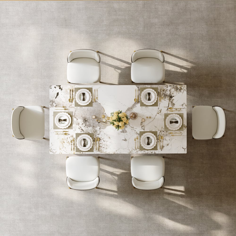 Dining Set 70.9" Rectangle Sintered Stone Dining Table with 6 Chairs window image