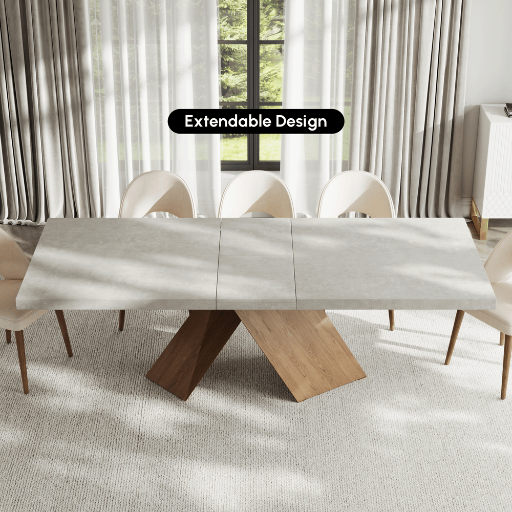 79"-94" Farmhouse Extendable Wood Dining Table Gray Seats 6-8 window image