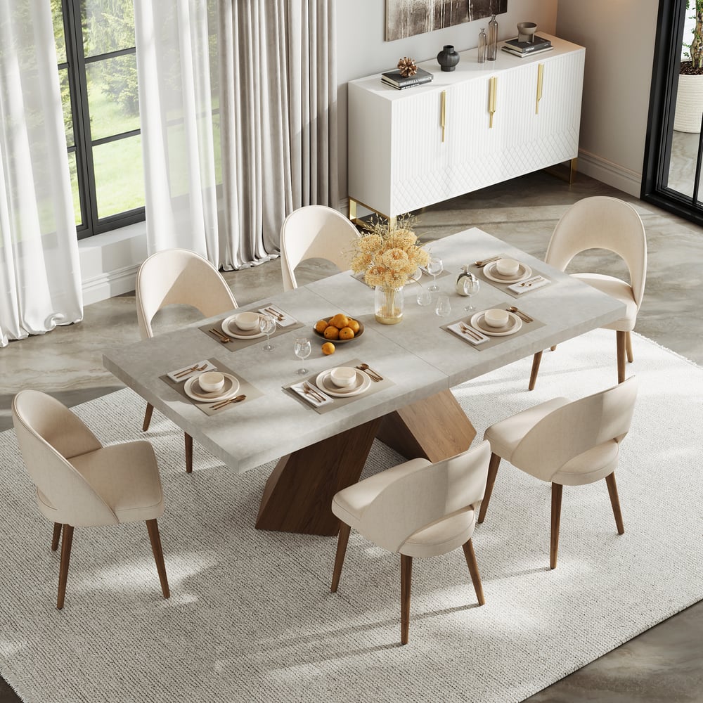 79"-94" Farmhouse Extendable Wood Dining Table Gray Seats 6-8 window image