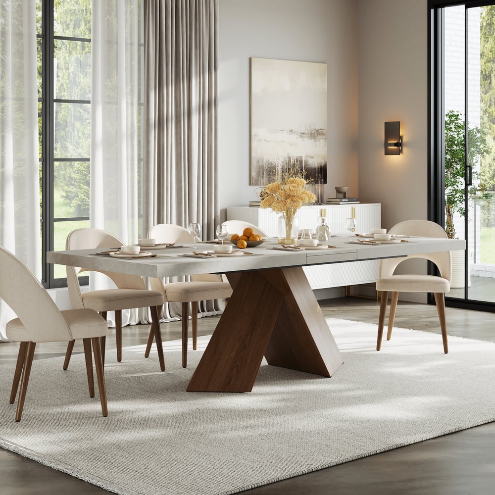 79"-94" Farmhouse Extendable Wood Dining Table Gray Seats 6-8 window image