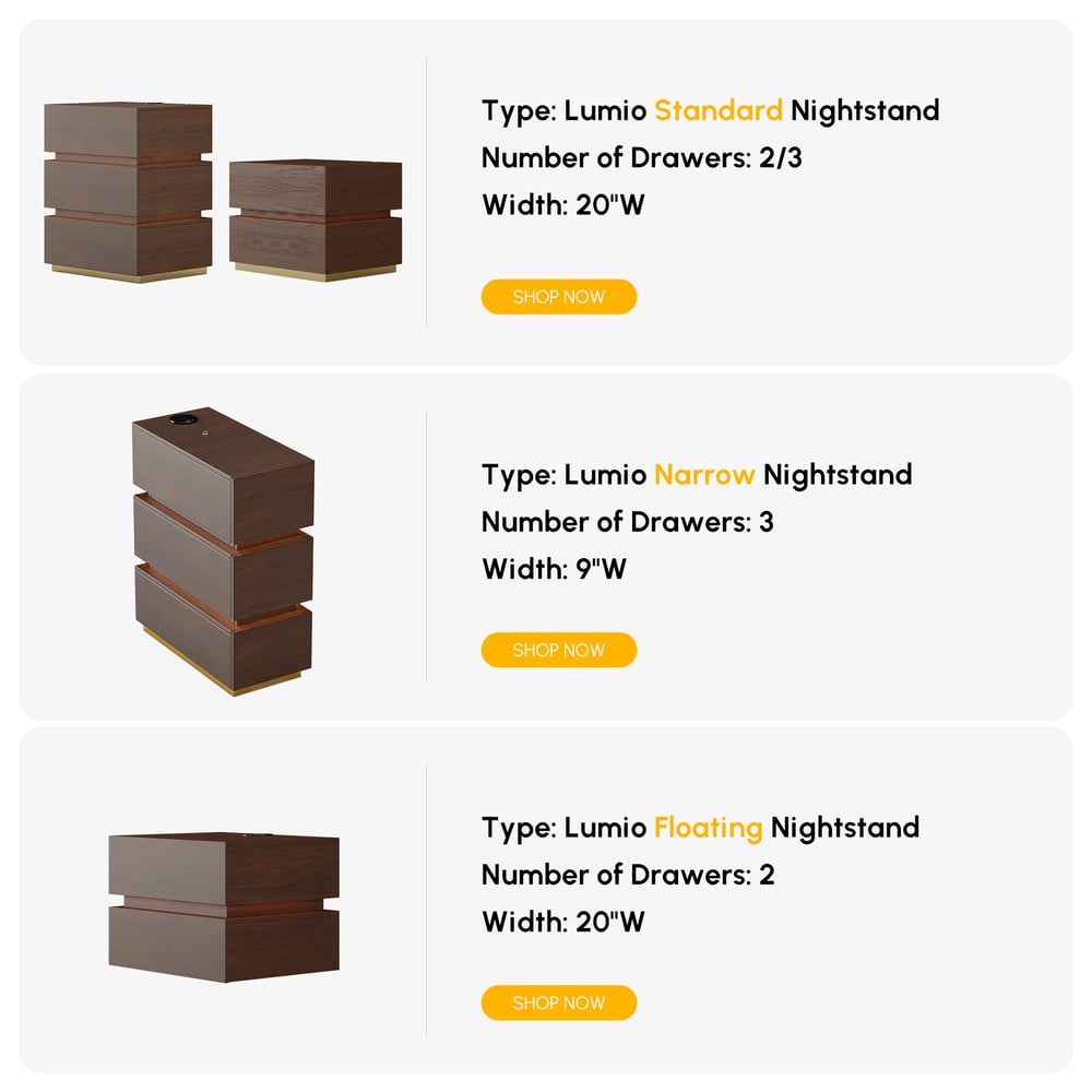 Lumio 3-Drawer LED Smart Walnut Nightstand with Light window image