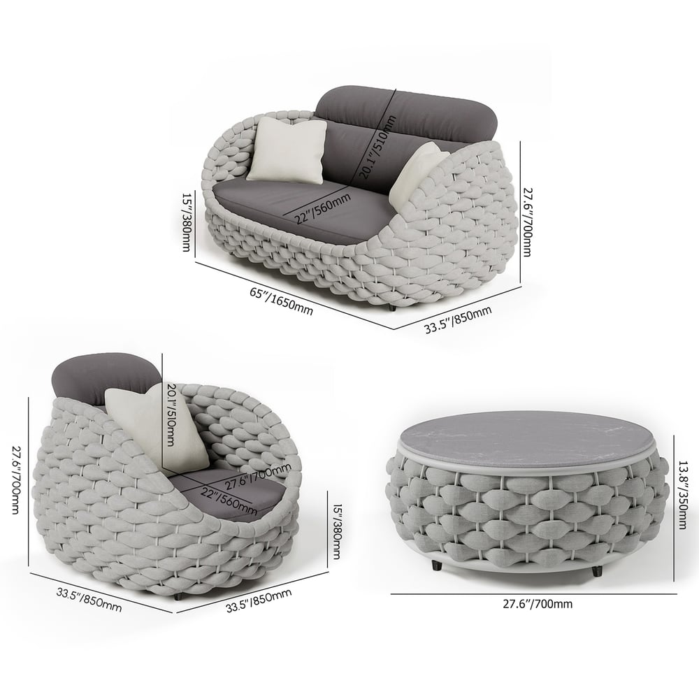 Tatta 4 Pieces Woven Rope Outdoor Swivel Sofa Set 360 Degree Rotatable Chair weights dimensions image