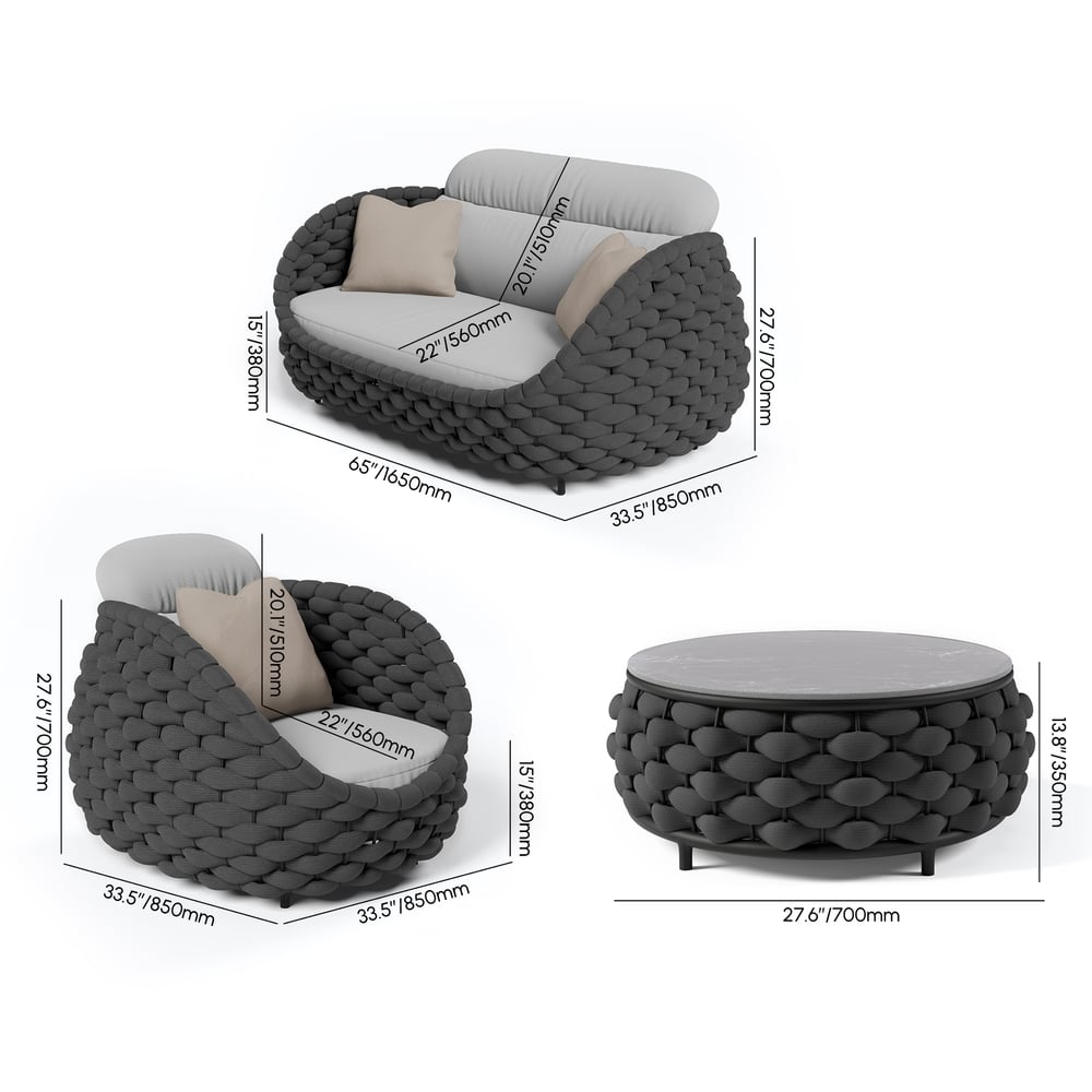 Tatta 4-Person Woven Rope Outdoor Sofa Set with Fau Marble Top Coffee Table weights dimensions image