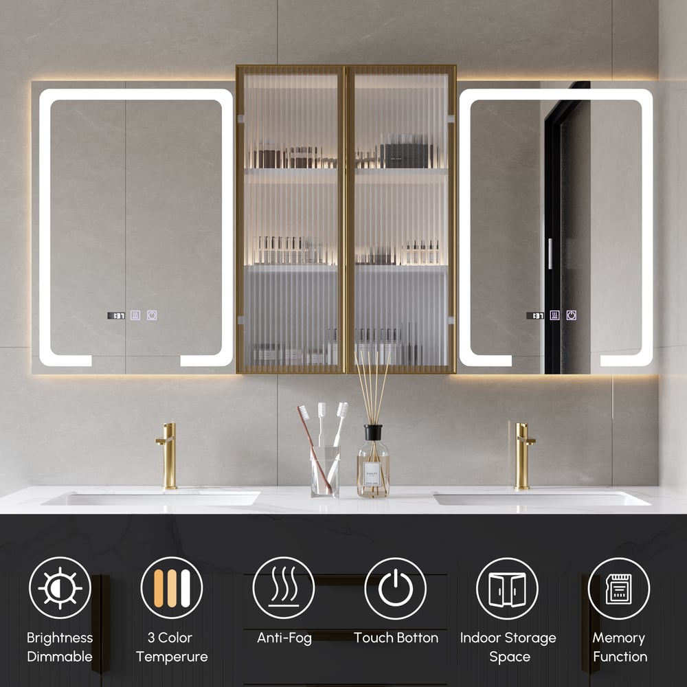 59" Double Sink Floating Vanity Set with LED Medicine Cabinet with Storage window image