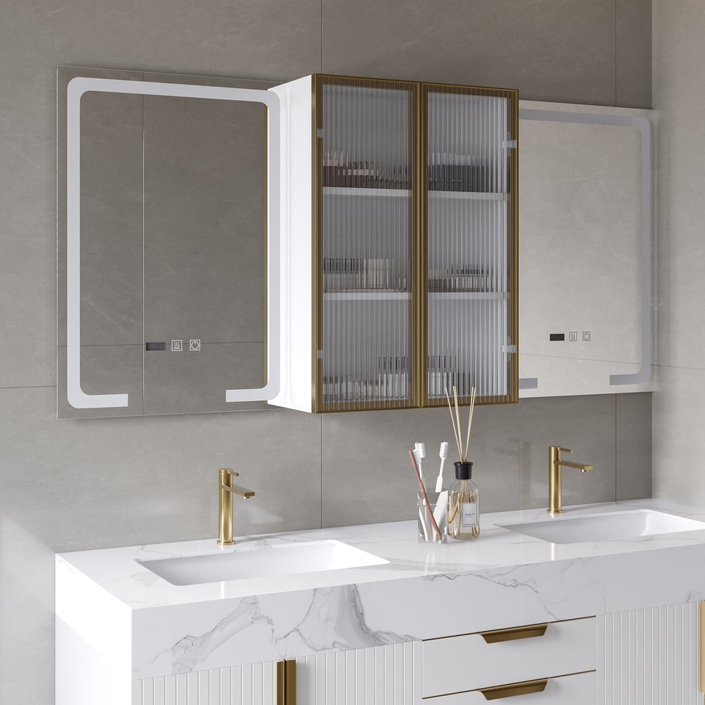 Questions and Answers for 59" LED Lighted Medicine Cabinet Wooden Wall-mounted Bathroom Mirror with Doors