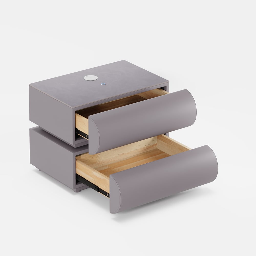 Mesita de noche LED inteligente de 2 cajones Humply Leather con tapa de piedra sinterizada Imagen de ventana