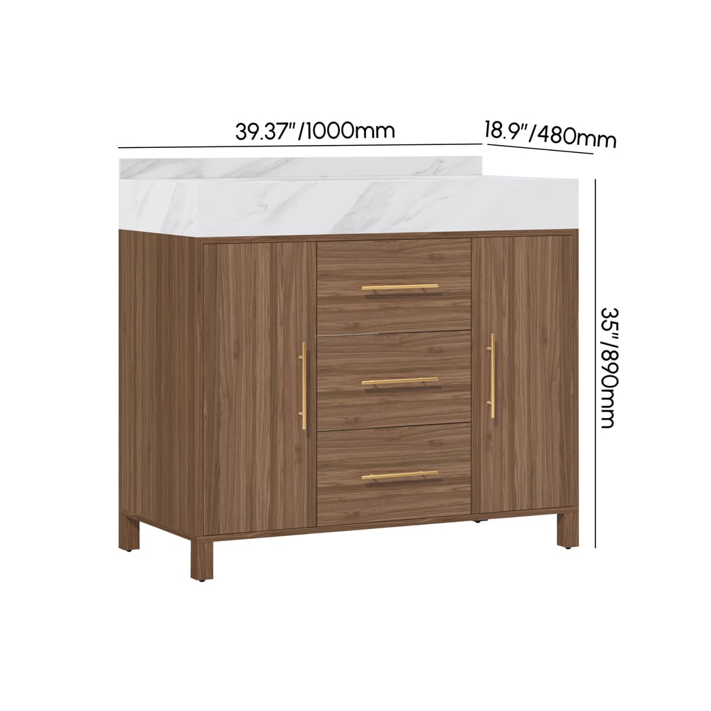 Ensemble de vanité de salle de bain moderne en noyer fritté de 990 mm Poids, dimensions, image