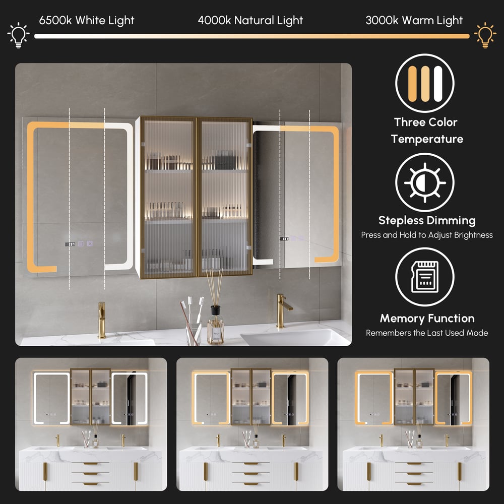 59" Double Sink Floating Vanity Set with LED Medicine Cabinet with Storage window image