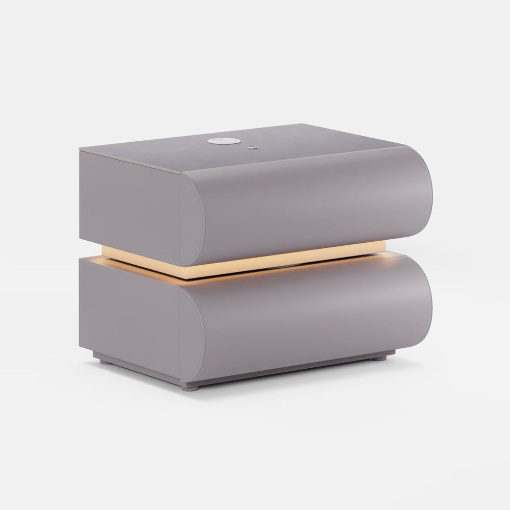 Mesita de noche LED inteligente de 2 cajones Humply Leather con tapa de piedra sinterizada Imagen de ventana