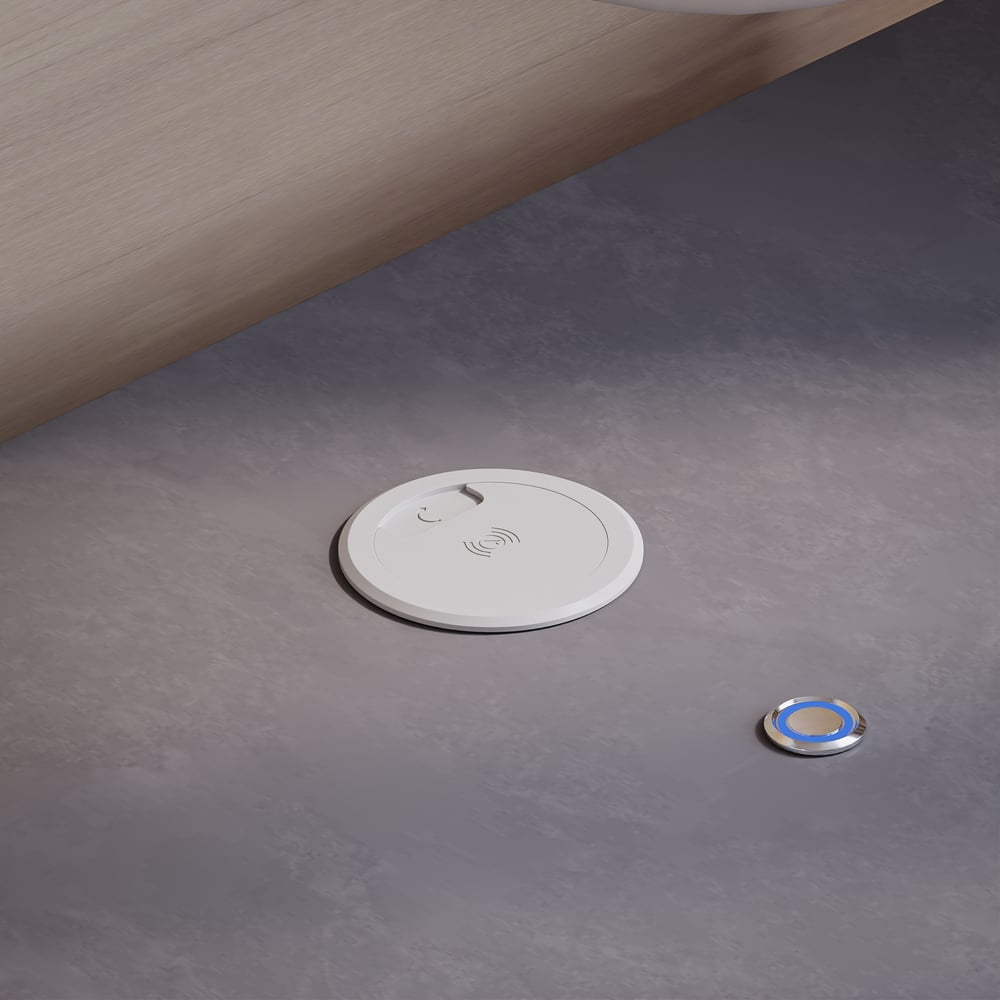 Mesita de noche LED inteligente de 2 cajones Humply Leather con tapa de piedra sinterizada Imagen de ventana