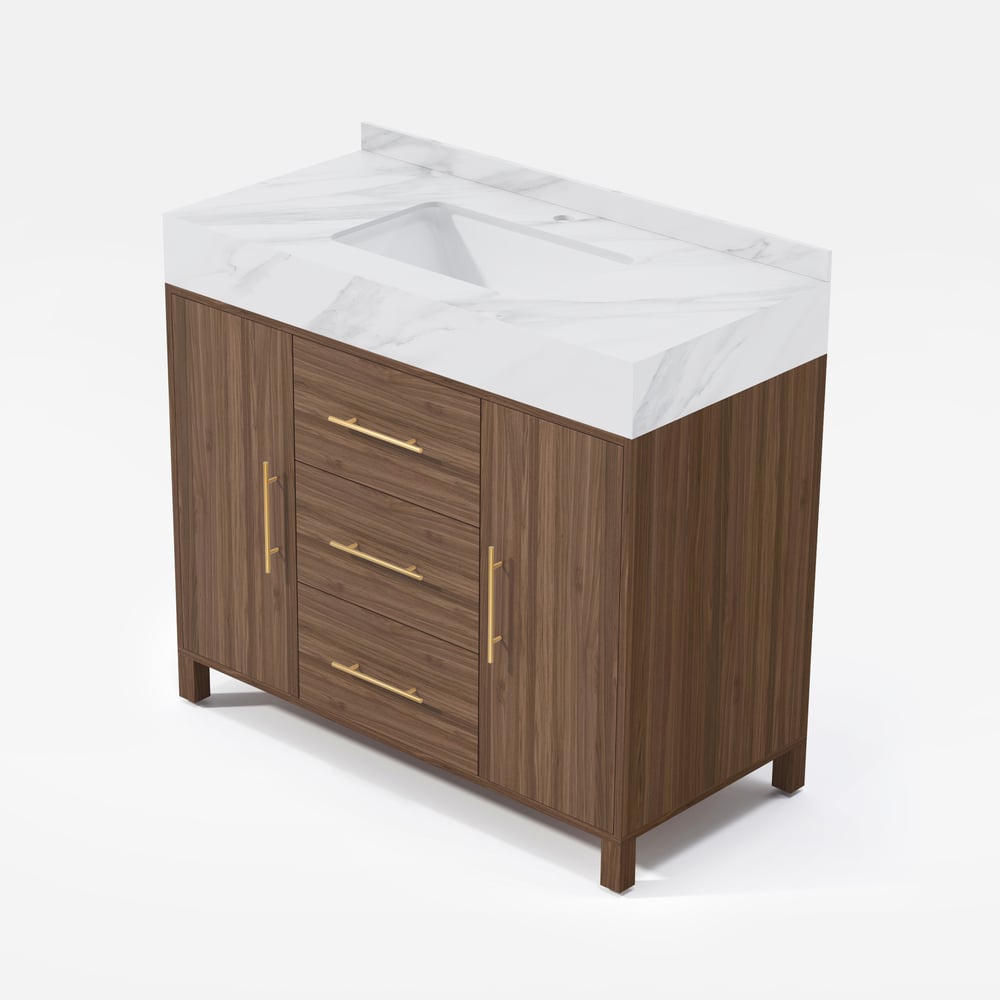 Ensemble de vanité de salle de bain moderne en noyer fritté de 990 mm image de fenêtre