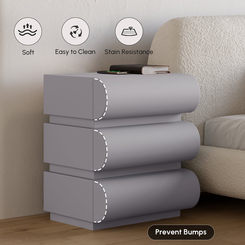 Humply Leather 3-Drawer Smart Nightstand window image