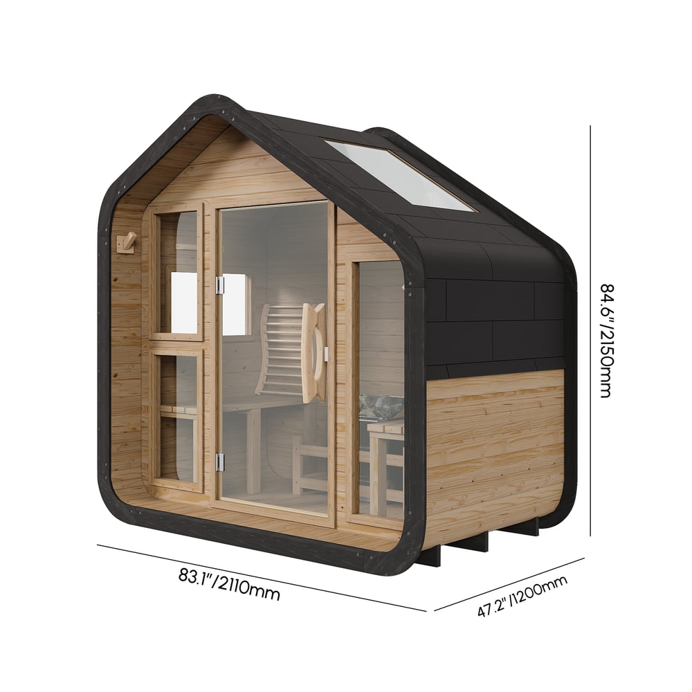 2-Person Outdoor Sauna with Electric Heater & LED Lights weights dimensions image