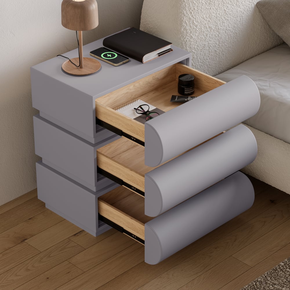 Humply Leather 3-Drawer Smart Nightstand window image