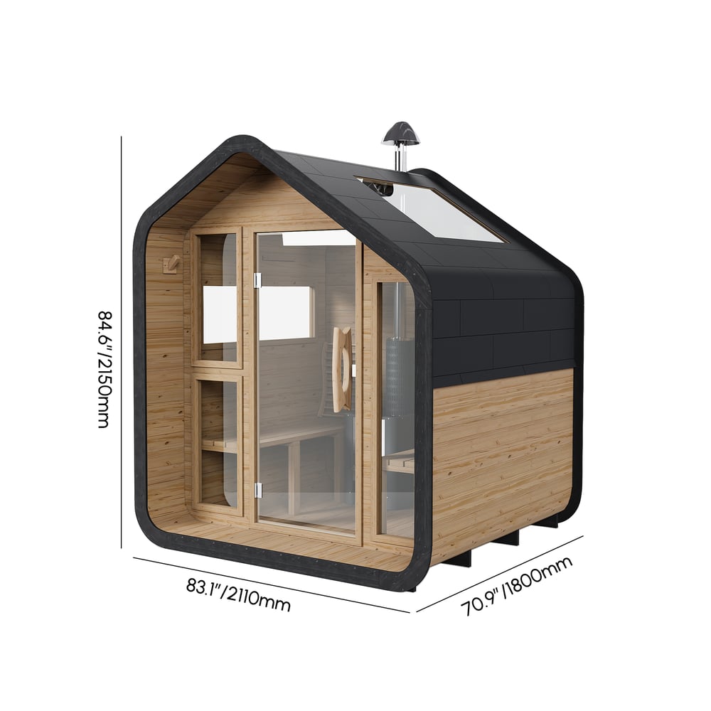 Sauna en bois rustique extérieur avec auvent de porche Poids, dimensions, image