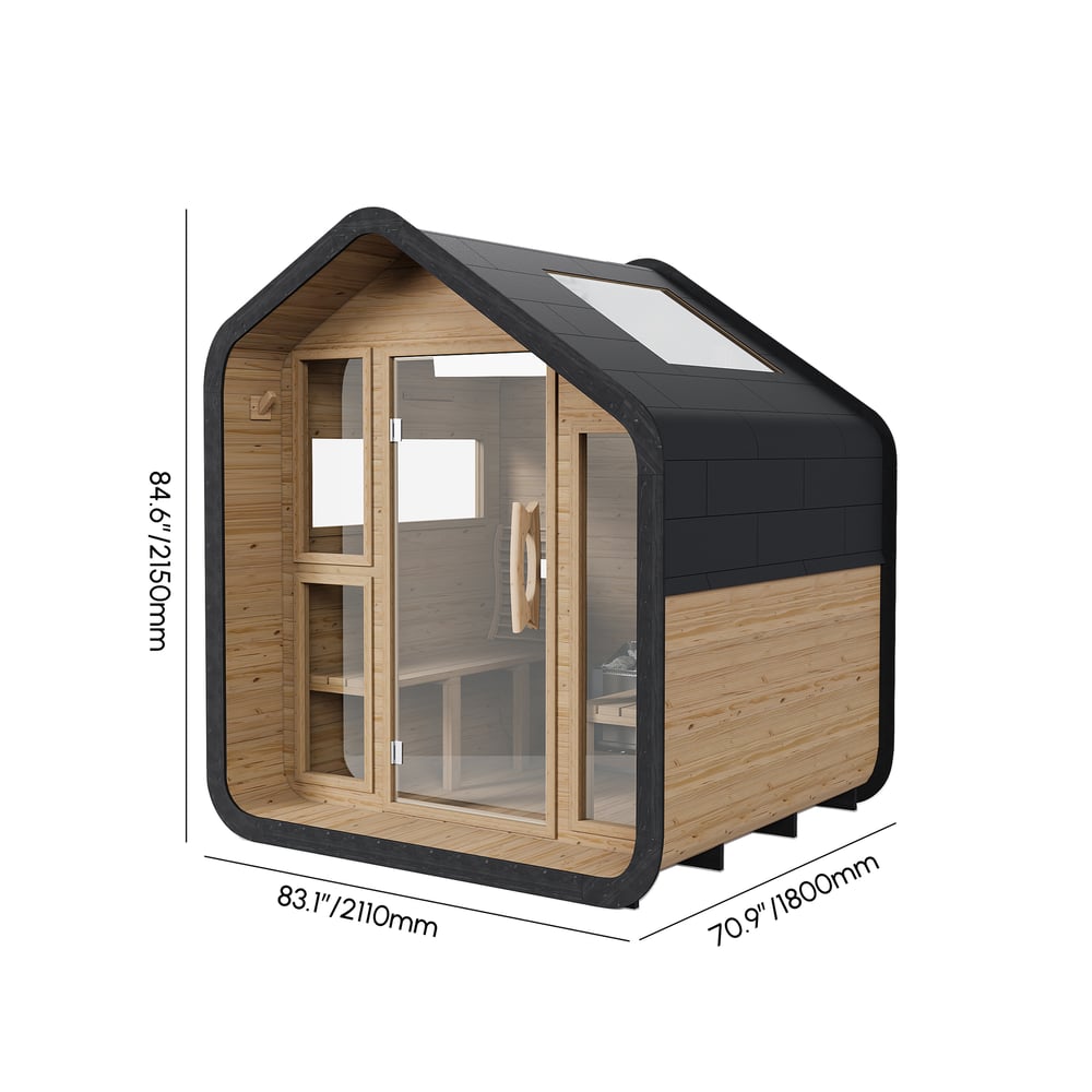 4-Person Electric Outdoor Sauna with LED Lighting & Glass Door weights dimensions image