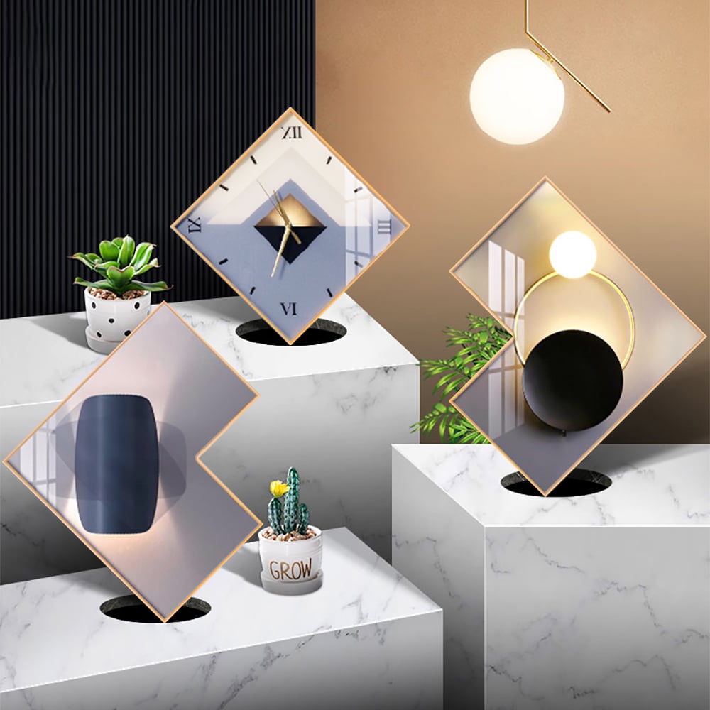 3Pcs Modern Geometric Wall Clock Decor Set Canvas Painting Wall Clocks with Gold Frame window image