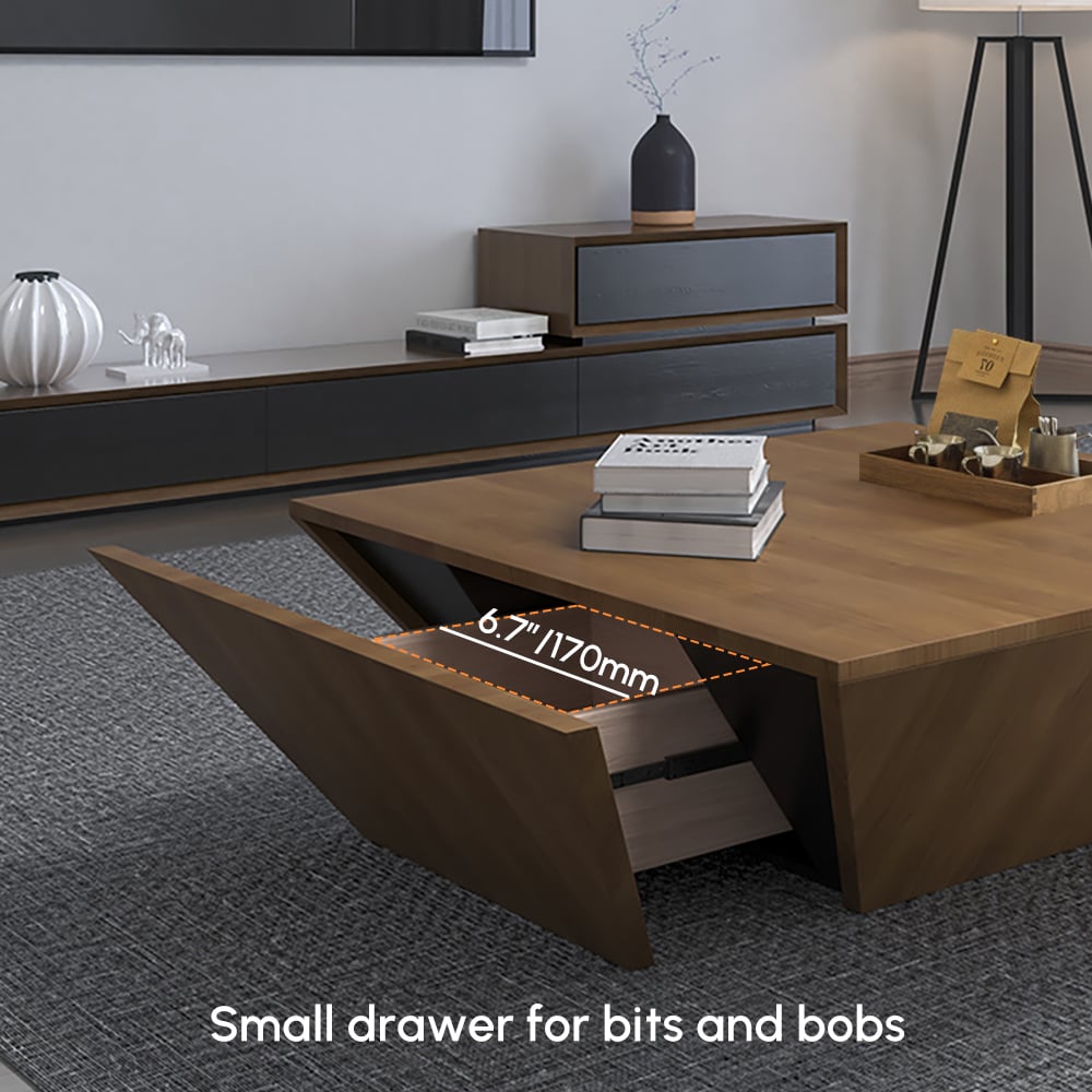 Modern Wood Coffee Table with Storage Square Drum Coffee Table with 1-Drawer window image