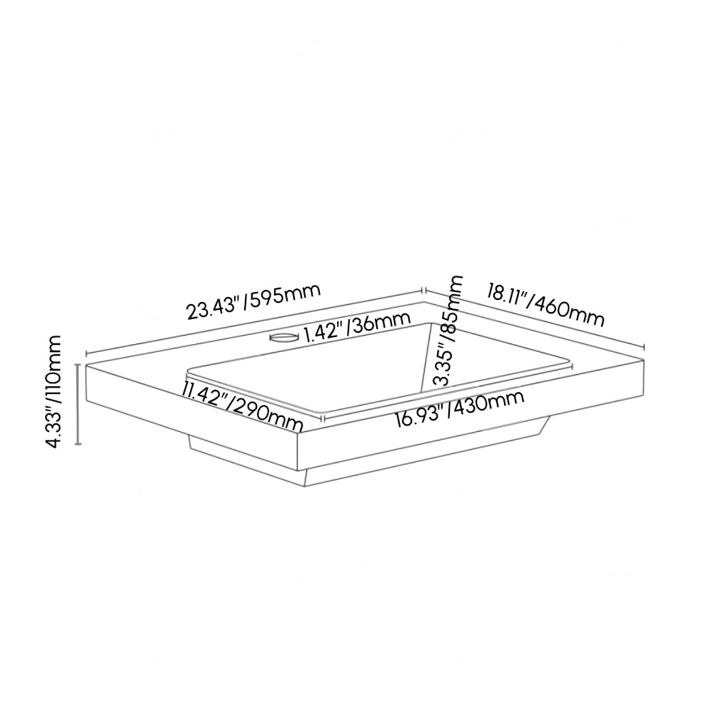 584mm Rectangular Concrete white Drop-in Bathroom Sink weights dimensions image