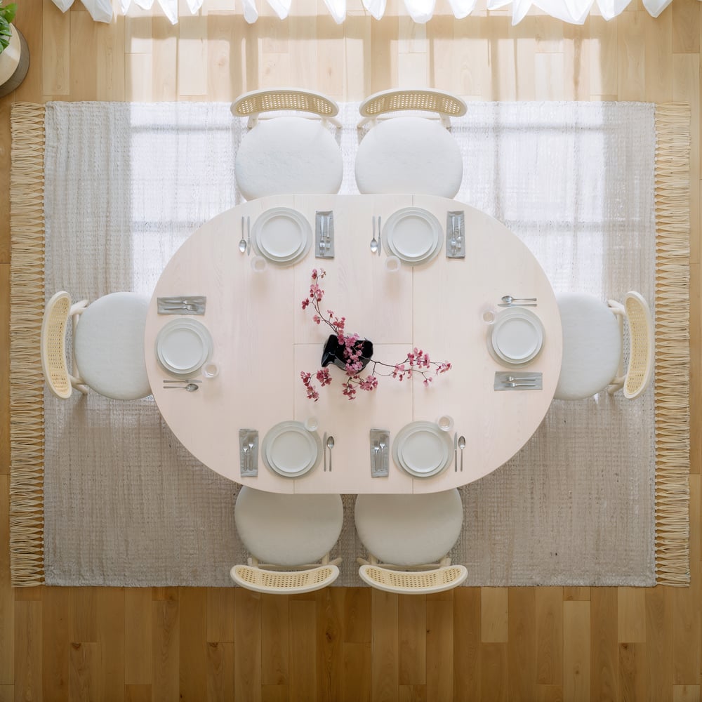 Japandi Extendable Dining Table 1000mm-1400mm Whitewash 6-Seater Oval&Round Table window image