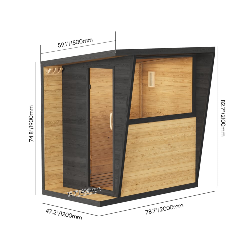 2-Person Electric Outdoor Sauna with Glass Door & LED weights dimensions image